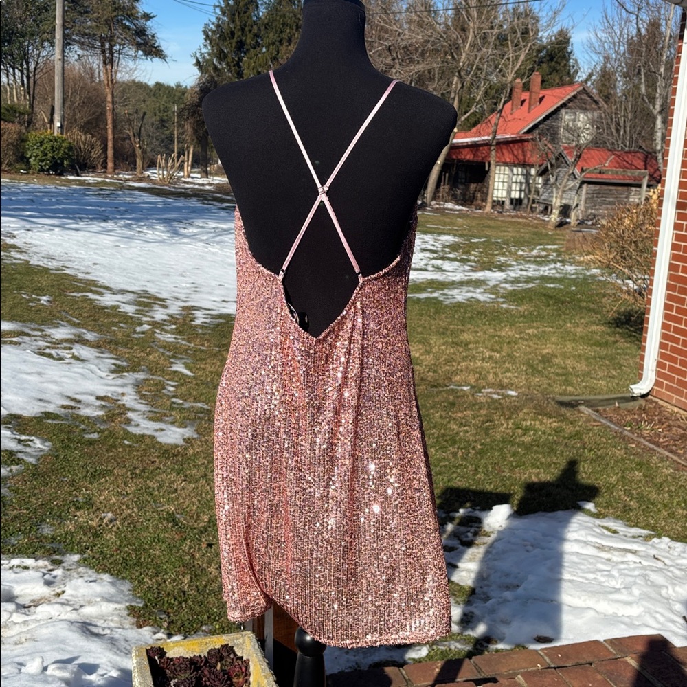 Victoria’s Secret NEW Sequin Party Rose Gold Sparkle Mini Slip Dress Large - Picture 5 of 13